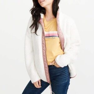 Abercrombie & Fitch Soft Sherpa Pile Fleece Teddy Jacket w/ Mauve Accents Sz XS